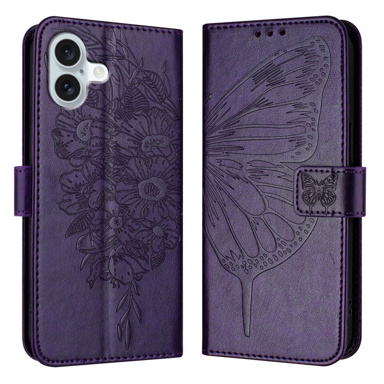 Embossed Butterfly Leather Phone Case, For iPhone 16 Pro, For iPhone 16 Plus, For iPhone 16