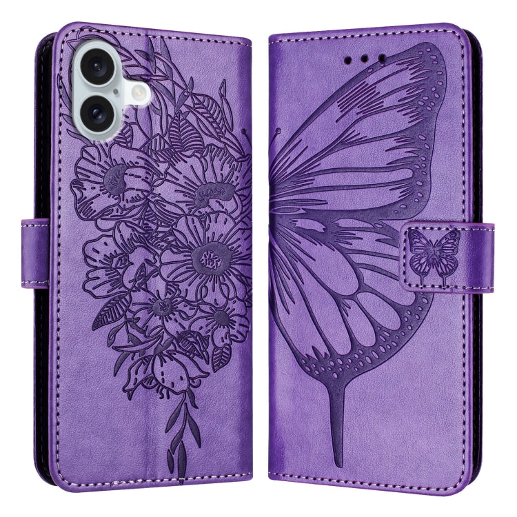 Embossed Butterfly Leather Phone Case, For iPhone 16 Pro, For iPhone 16 Plus, For iPhone 16