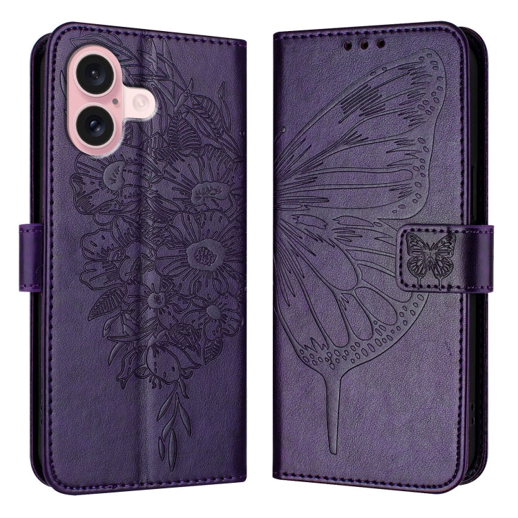 Embossed Butterfly Leather Phone Case, For iPhone 16 Pro, For iPhone 16 Plus, For iPhone 16