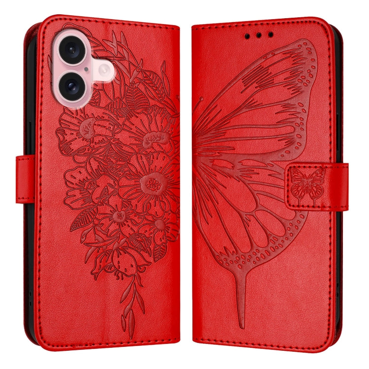 Embossed Butterfly Leather Phone Case, For iPhone 16 Pro, For iPhone 16 Plus, For iPhone 16