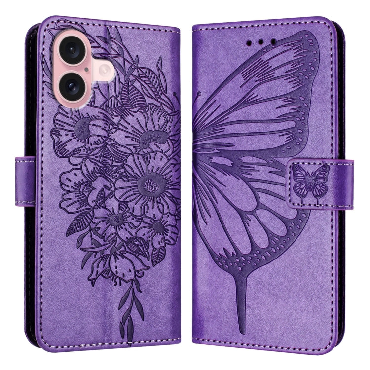 Embossed Butterfly Leather Phone Case, For iPhone 16 Pro, For iPhone 16 Plus, For iPhone 16