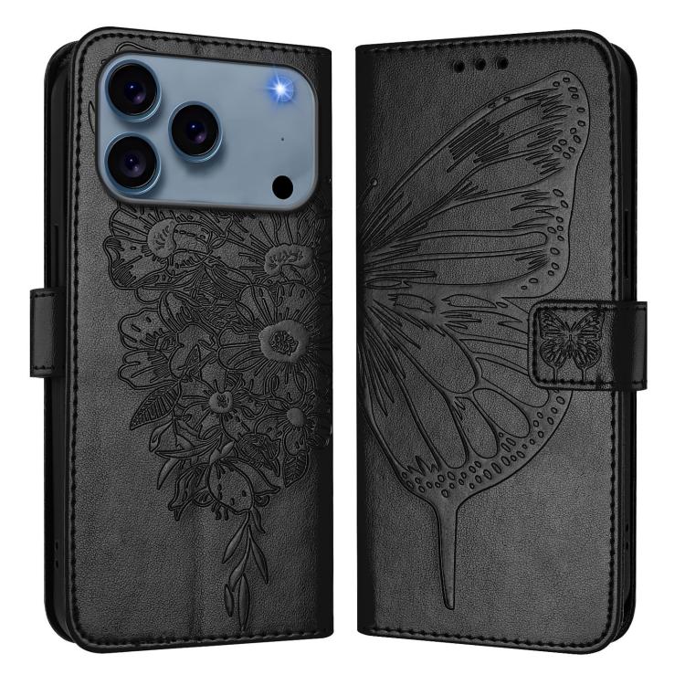 Embossed Butterfly Leather Phone Case, For iPhone 18 Pro / 17 Pro, For iPhone 18 Pro Max / 17 Pro Max, For iPhone 17e / 16e