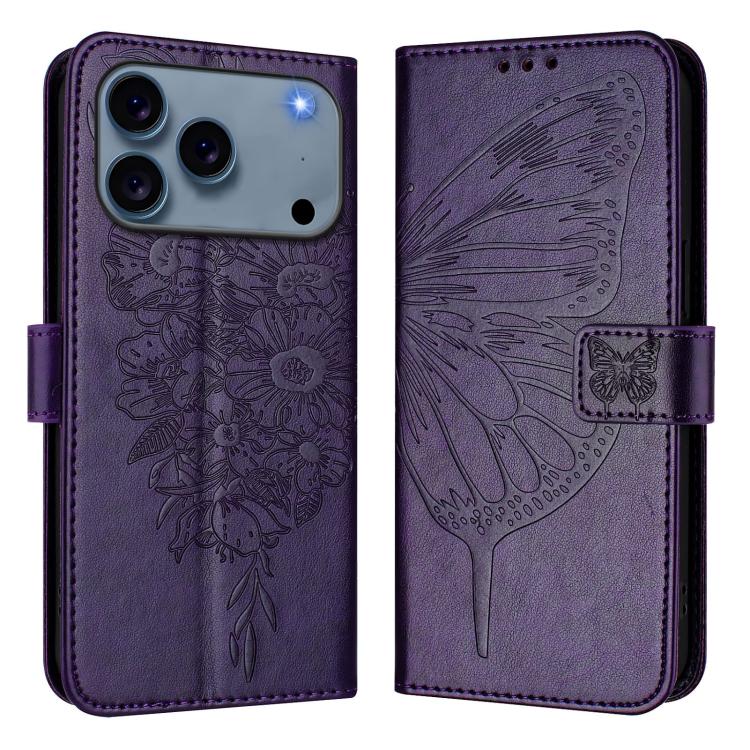 Embossed Butterfly Leather Phone Case, For iPhone 18 Pro / 17 Pro, For iPhone 18 Pro Max / 17 Pro Max, For iPhone 17e / 16e