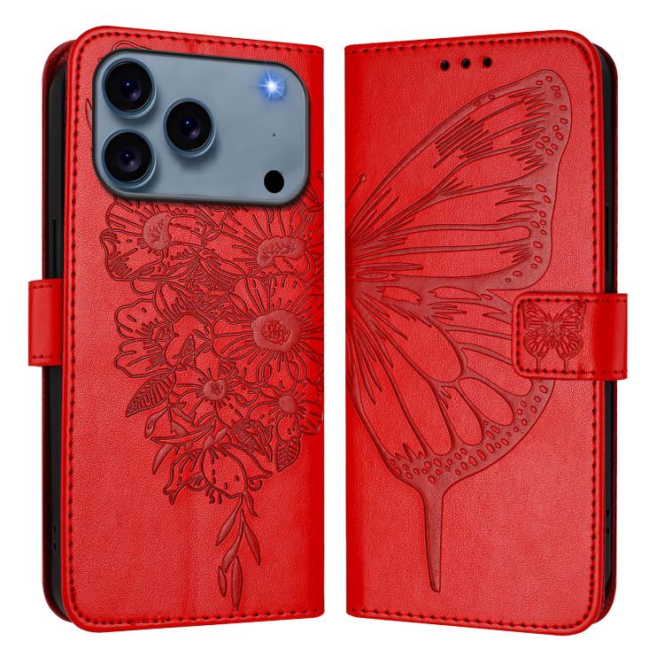 Embossed Butterfly Leather Phone Case, For iPhone 18 Pro / 17 Pro, For iPhone 18 Pro Max / 17 Pro Max, For iPhone 17e / 16e