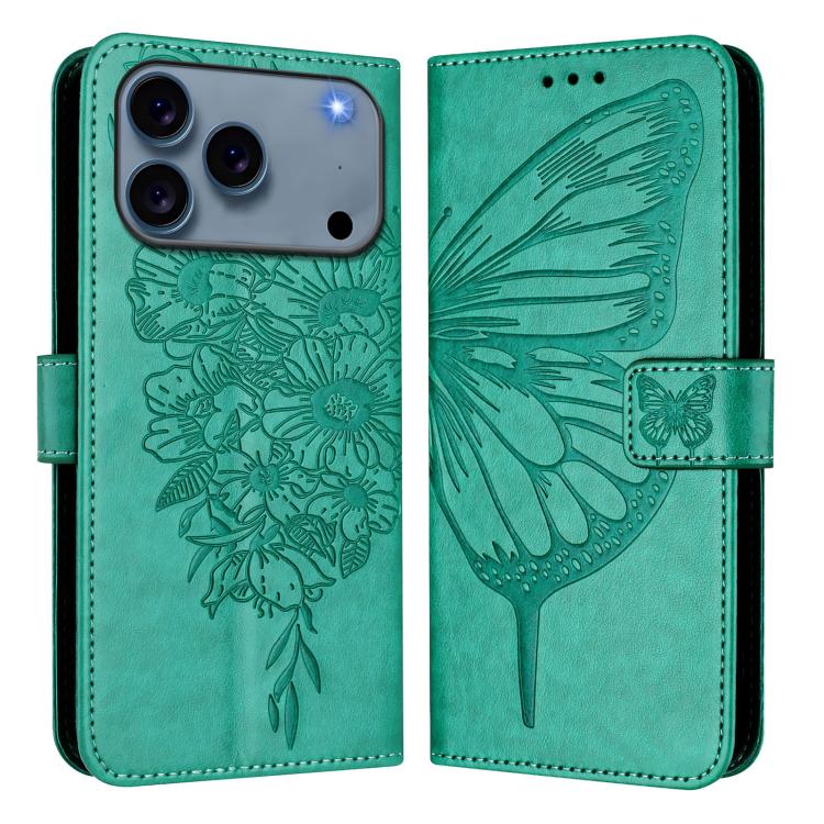 Embossed Butterfly Leather Phone Case, For iPhone 18 Pro / 17 Pro, For iPhone 18 Pro Max / 17 Pro Max, For iPhone 17e / 16e