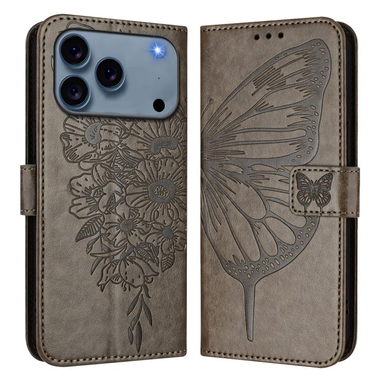 Embossed Butterfly Leather Phone Case, For iPhone 18 Pro / 17 Pro, For iPhone 18 Pro Max / 17 Pro Max, For iPhone 17e / 16e