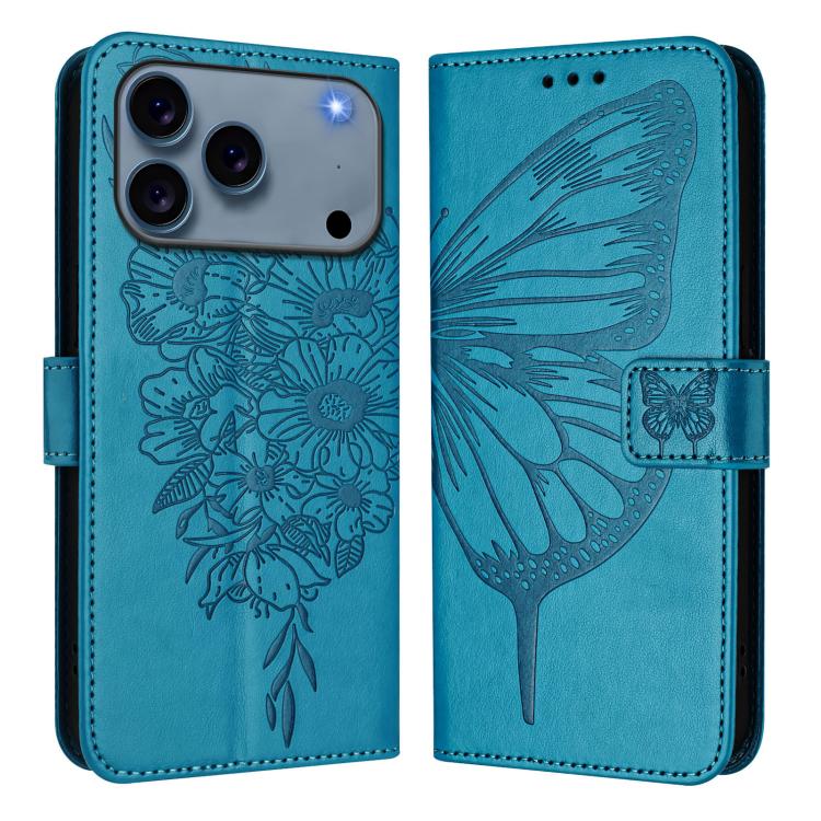 Embossed Butterfly Leather Phone Case, For iPhone 18 Pro / 17 Pro, For iPhone 18 Pro Max / 17 Pro Max, For iPhone 17e / 16e