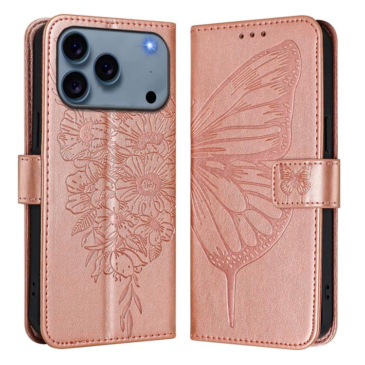 Embossed Butterfly Leather Phone Case, For iPhone 18 Pro / 17 Pro, For iPhone 18 Pro Max / 17 Pro Max, For iPhone 17e / 16e