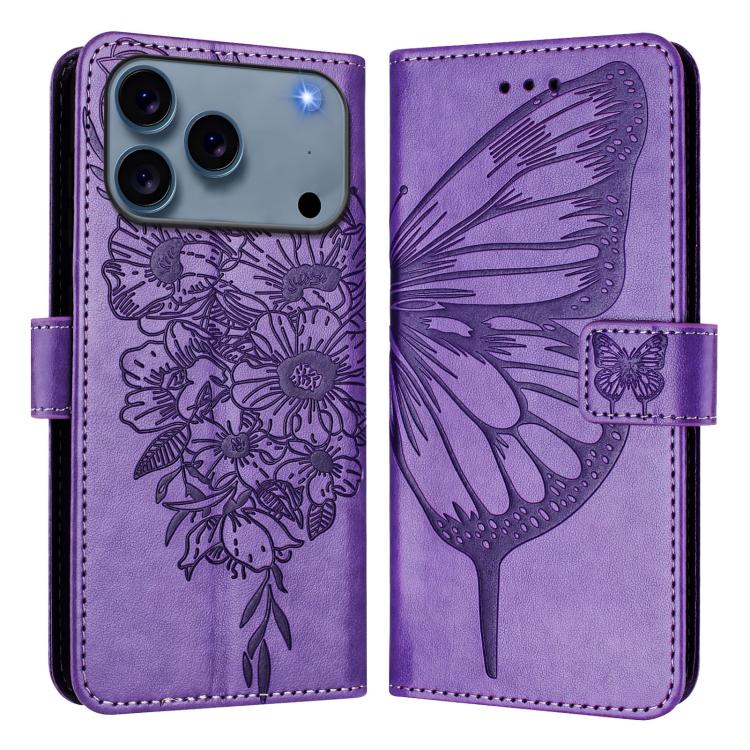 Embossed Butterfly Leather Phone Case, For iPhone 18 Pro / 17 Pro, For iPhone 18 Pro Max / 17 Pro Max, For iPhone 17e / 16e