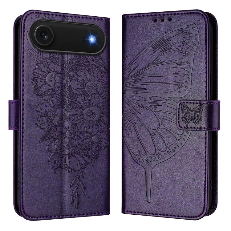 Embossed Butterfly Leather Phone Case, For iPhone Air, iPhone 16e, For iPhone 16 Pro Max