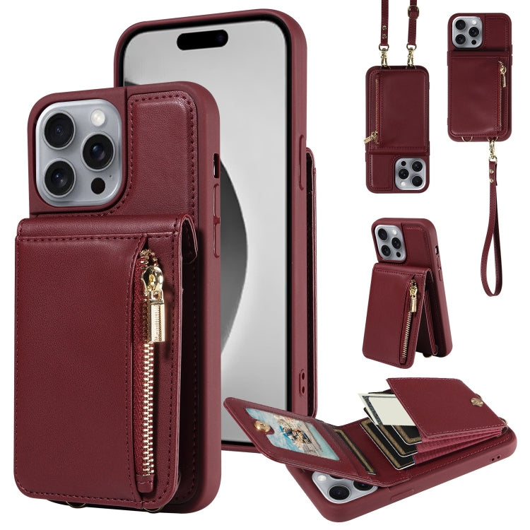 Crossbody Lanyard Zipper Wallet Leather Phone Case, For iPhone 16 Pro Max, For iPhone 16 Pro, For iPhone 16 Plus, For iPhone 16