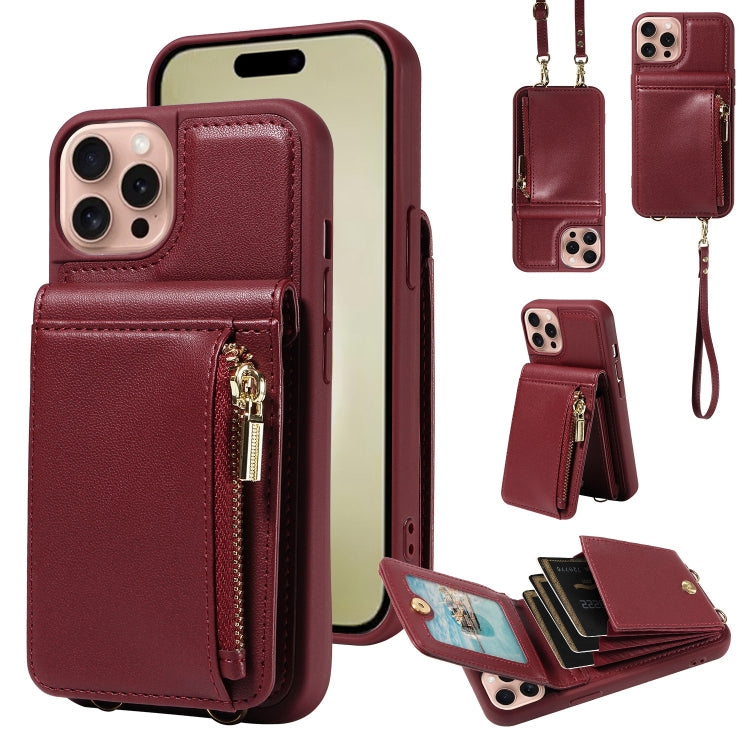 Crossbody Lanyard Zipper Wallet Leather Phone Case, For iPhone 16 Pro Max, For iPhone 16 Pro, For iPhone 16 Plus, For iPhone 16