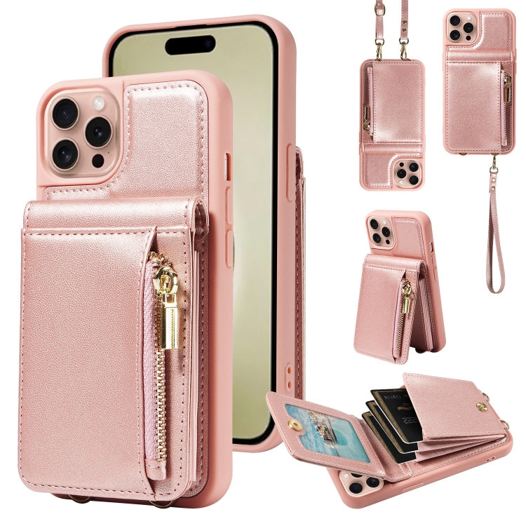 Crossbody Lanyard Zipper Wallet Leather Phone Case, For iPhone 16 Pro Max, For iPhone 16 Pro, For iPhone 16 Plus, For iPhone 16