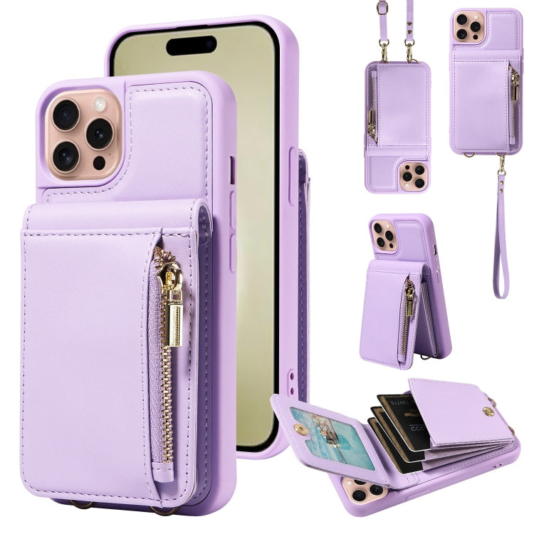 Crossbody Lanyard Zipper Wallet Leather Phone Case, For iPhone 16 Pro Max, For iPhone 16 Pro, For iPhone 16 Plus, For iPhone 16