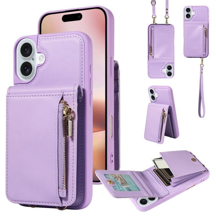 Crossbody Lanyard Zipper Wallet Leather Phone Case, For iPhone 16 Pro Max, For iPhone 16 Pro, For iPhone 16 Plus, For iPhone 16