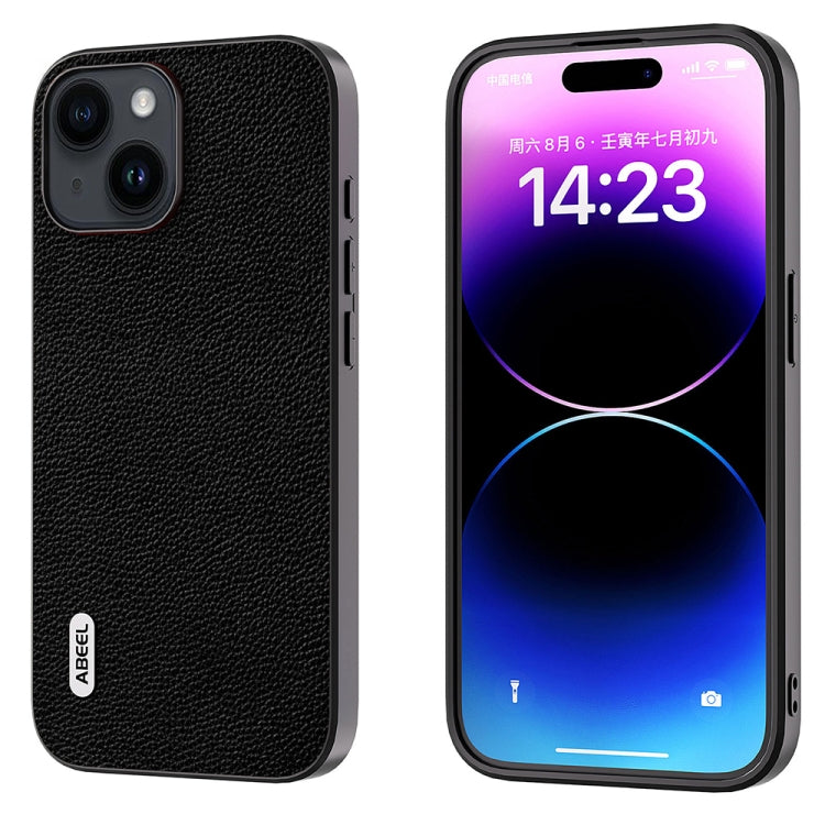 ABEEL Black Edge Genuine Leather Mino Phone Case, For iPhone 15 Plus, For iPhone 15, For iPhone 14 Plus, For iPhone 14, For iPhone 14 Pro, For iPhone 14 Pro Max