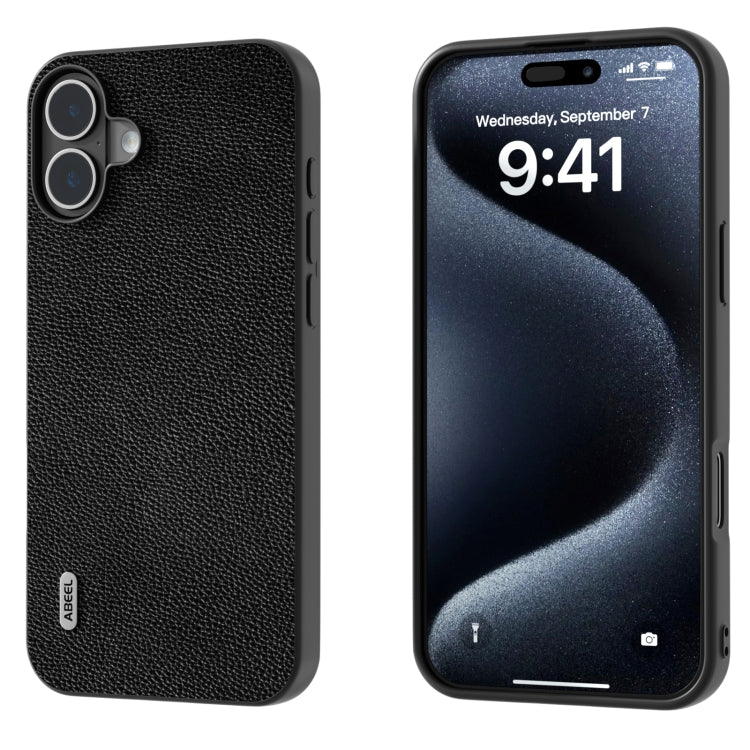 ABEEL Black Edge Genuine Leather Mino Phone Case, For iPhone 16 Pro Max, For iPhone 16 Pro, For iPhone 16 Plus, For iPhone 16, For iPhone 15 Pro Max, For iPhone 15 Pro