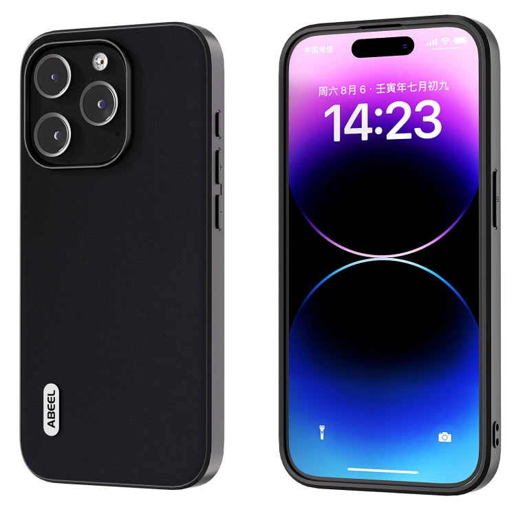 ABEEL Genuine Leather Silky Soft Black Edge Phone Case, For iPhone 14 Pro, For iPhone 14 Pro Max