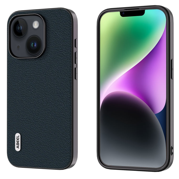 ABEEL Genuine Leather Wave Black Edge Phone Case, For iPhone 15 Plus, For iPhone 15