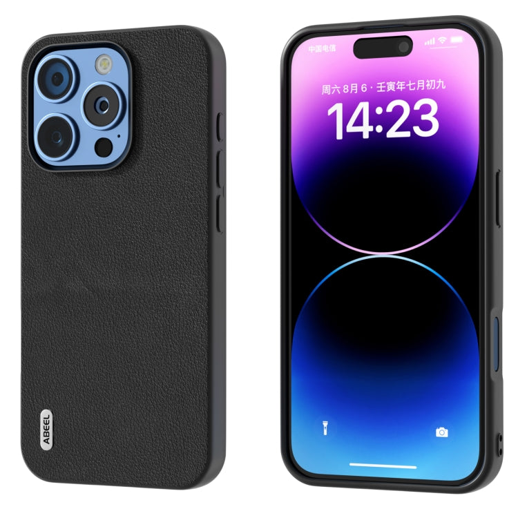 ABEEL Genuine Leather Wave Black Edge Phone Case, For iPhone 16 Pro Max, For iPhone 16 Pro, For iPhone 16 Plus, For iPhone 16, For iPhone 15 Pro Max, For iPhone 15 Pro