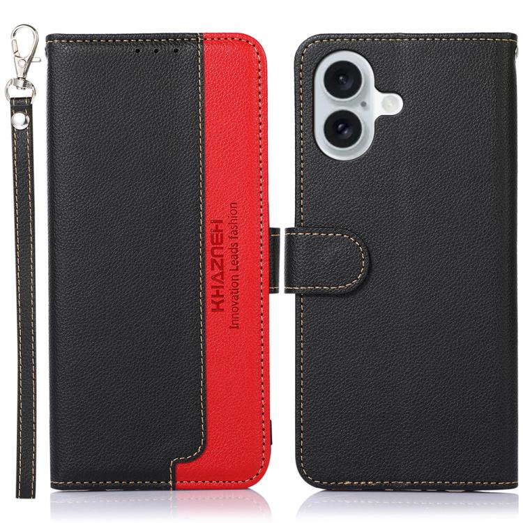 KHAZNEH Litchi Texture Leather RFID Phone Case, For iPhone 16e / 17e, For iPhone 17 Pro Max, For iPhone 17 Pro, For iPhone 17, For iPhone 17 Air, For iPhone 16 Pro Max