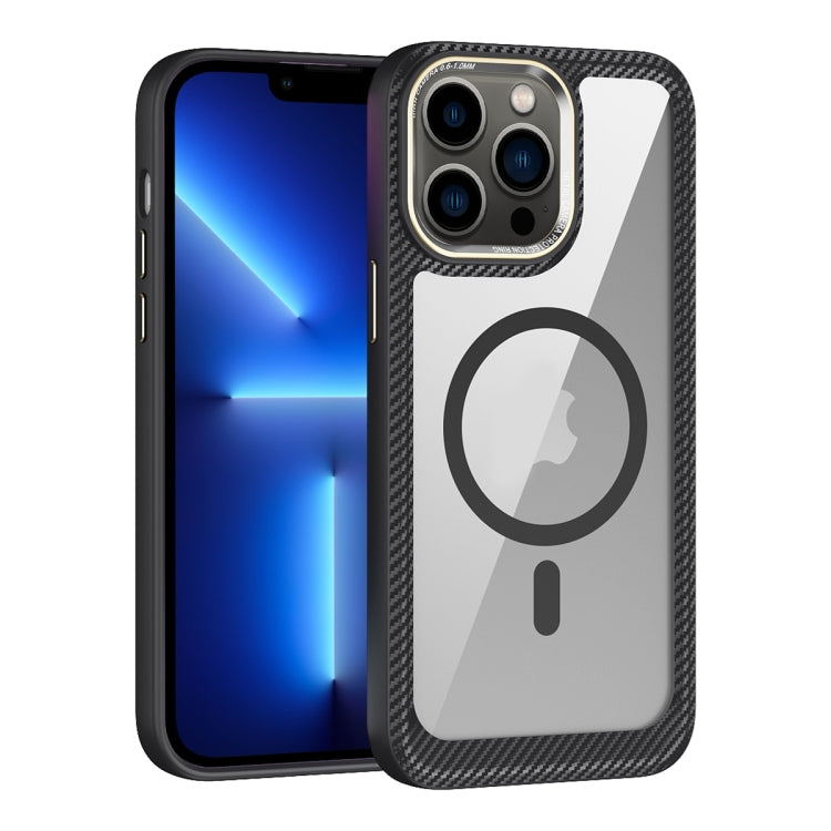 MagSafe Carbon Fiber Transparent Back Panel Phone Case, For iPhone 14, For iPhone 14 Pro, For iPhone 14 Pro Max, For iPhone 13 Pro Max, For iPhone 13 Pro, For iPhone 13