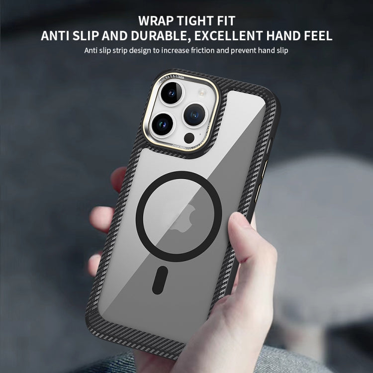 MagSafe Carbon Fiber Transparent Back Panel Phone Case, For iPhone 14, For iPhone 14 Pro, For iPhone 14 Pro Max, For iPhone 13 Pro Max, For iPhone 13 Pro, For iPhone 13