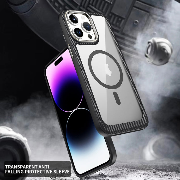 MagSafe Carbon Fiber Transparent Back Panel Phone Case, For iPhone 14, For iPhone 14 Pro, For iPhone 14 Pro Max, For iPhone 13 Pro Max, For iPhone 13 Pro, For iPhone 13