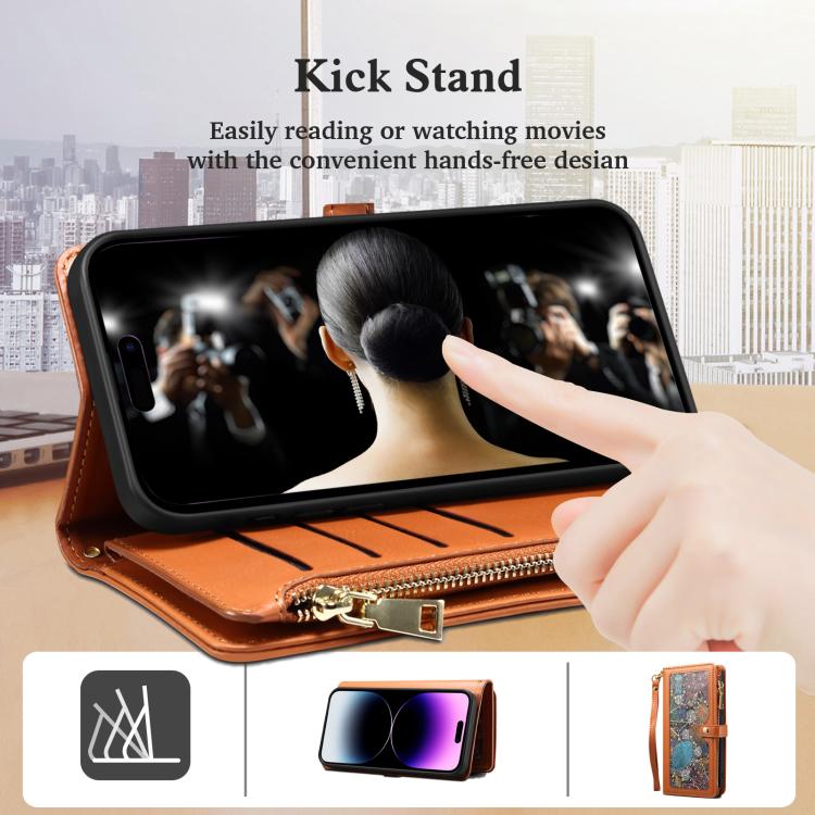 ESEBLE Star Series Lanyard Zipper Wallet RFID Leather Case, For iPhone 17e / 16e, For iPhone 16 Pro Max, For iPhone 16 Pro, For iPhone 16 Plus, For iPhone 16, For iPhone 15 Pro Max, For iPhone 15 Pro, For iPhone 15 Plus