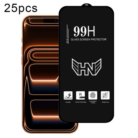 25pcs High Aluminum Large Arc Full Screen Tempered Glass Film, For iPhone 17 Pro Max, For iPhone 17 Pro, For iPhone 17, For iPhone Air, For iPhone 16 Pro Max, For iPhone 16 Pro, For iPhone 16 Plus, For iPhone 16, For iPhone 15 Pro Max, For iPhone 15 Pr...