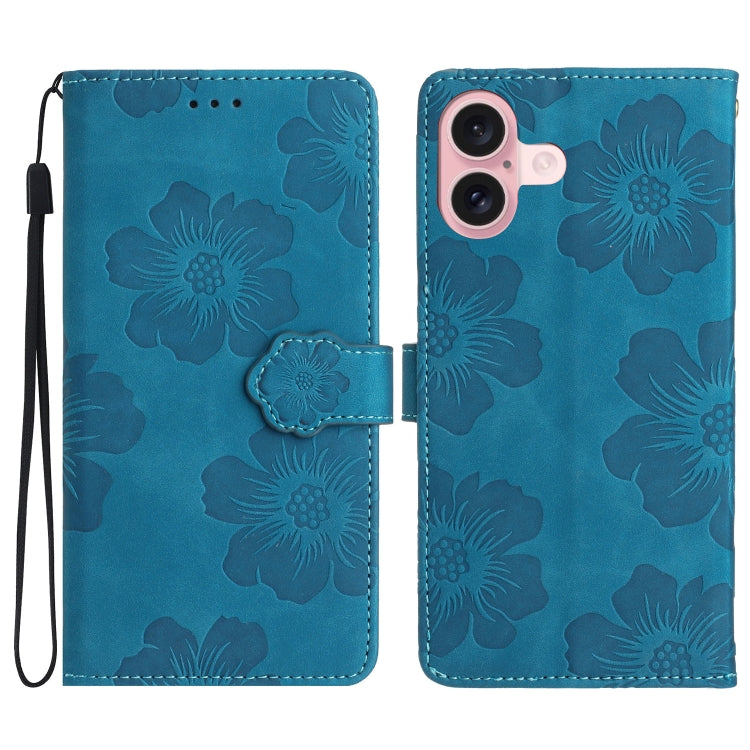 Flower Embossing Pattern Leather Phone Case, For iPhone 16e, For iPhone 16 Pro Max, For iPhone 16 Pro, For iPhone 16 Plus
