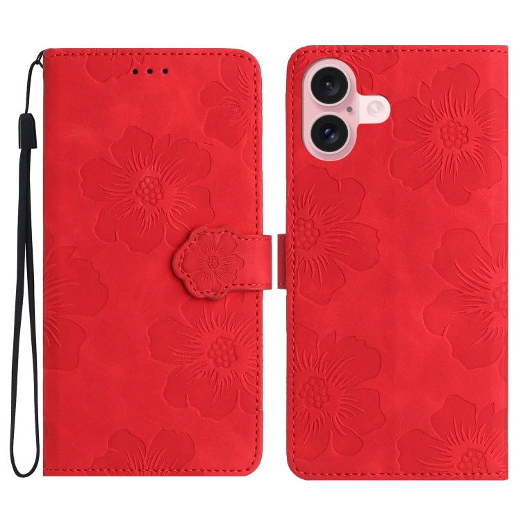 Flower Embossing Pattern Leather Phone Case, For iPhone 16e, For iPhone 16 Pro Max, For iPhone 16 Pro, For iPhone 16 Plus