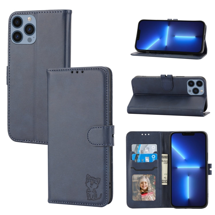 Embossed Happy Cat Pattern Flip Leather Phone Case, iPhone 16e, For iPhone 16 Pro Max, For iPhone 16 Pro, For iPhone 16
