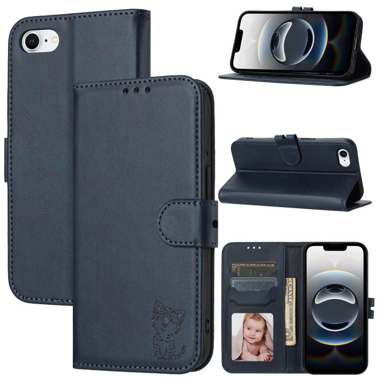 Embossed Happy Cat Pattern Flip Leather Phone Case, For iPhone 17 Pro Max, For iPhone 17 Pro, For iPhone 17, For iPhone 17 Air