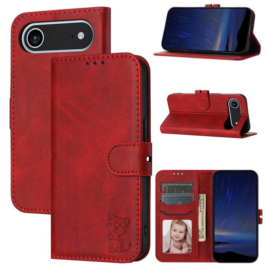 Embossed Happy Cat Pattern Flip Leather Phone Case, iPhone 16e, For iPhone 16 Pro Max, For iPhone 16 Pro, For iPhone 16