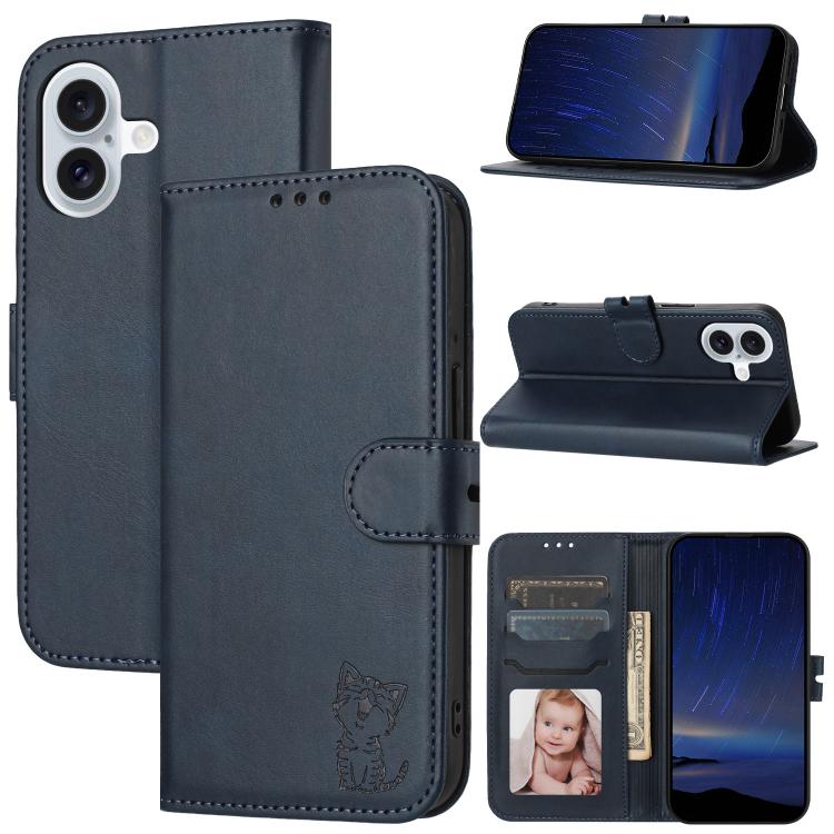 Embossed Happy Cat Pattern Flip Leather Phone Case, For iPhone 17 Pro Max, For iPhone 17 Pro, For iPhone 17, For iPhone 17 Air