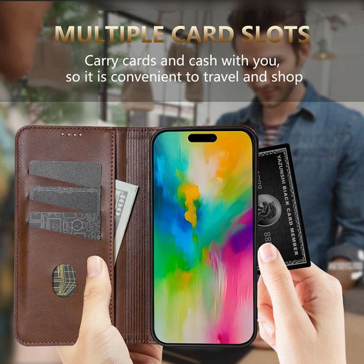 AZNS Magnetic Calf Texture Flip Leather Phone Case, For iPhone 16e, For iPhone 16 Pro Max, For iPhone 16 Pro, For iPhone 16 Plus