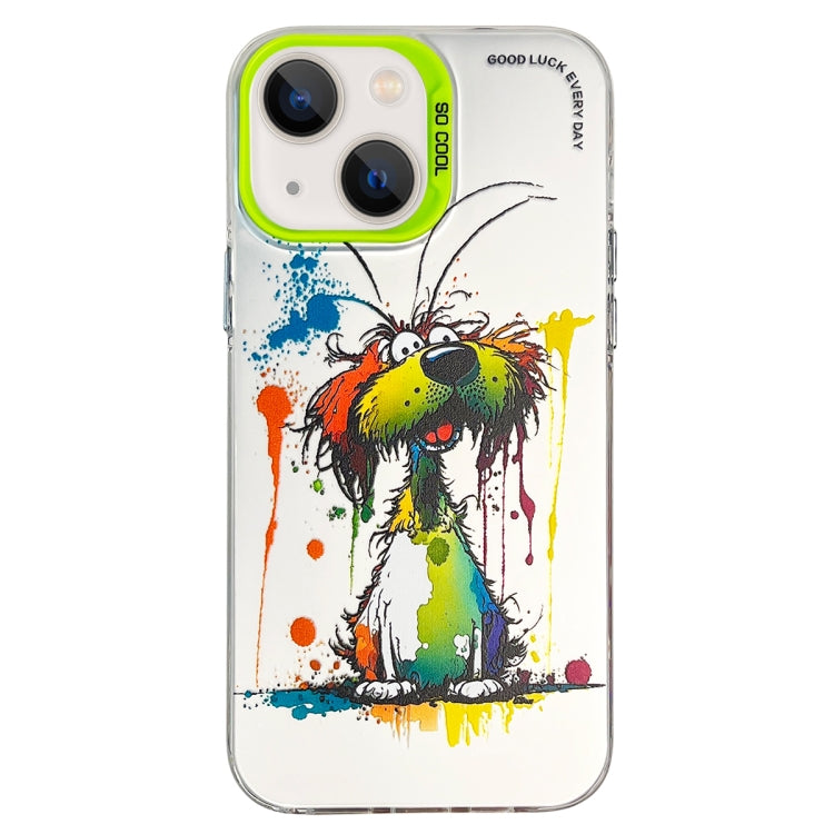 Double Layer Color Silver Series Animal Oil Painting Phone Case, For iPhone 15 Pro Max
