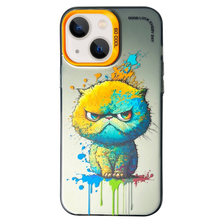 Double Layer Color Silver Series Animal Oil Painting Phone Case, For iPhone 15 Pro Max