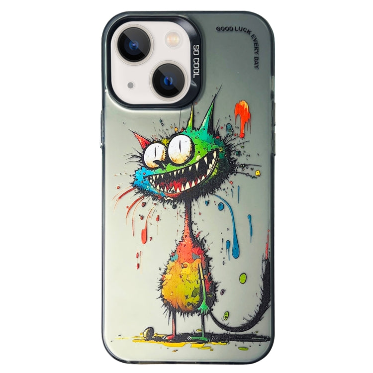 Double Layer Color Silver Series Animal Oil Painting Phone Case, For iPhone 15 Pro Max