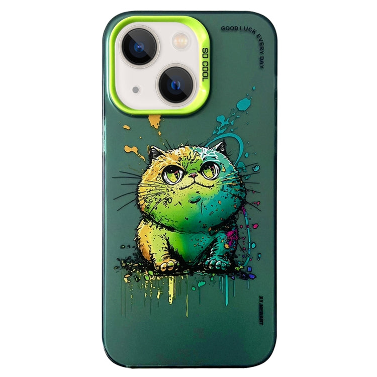 Double Layer Color Silver Series Animal Oil Painting Phone Case, For iPhone 15 Pro Max