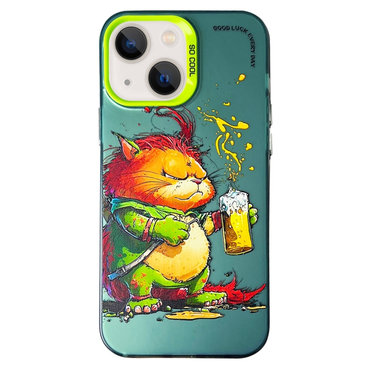 Double Layer Color Silver Series Animal Oil Painting Phone Case, For iPhone 15 Pro Max