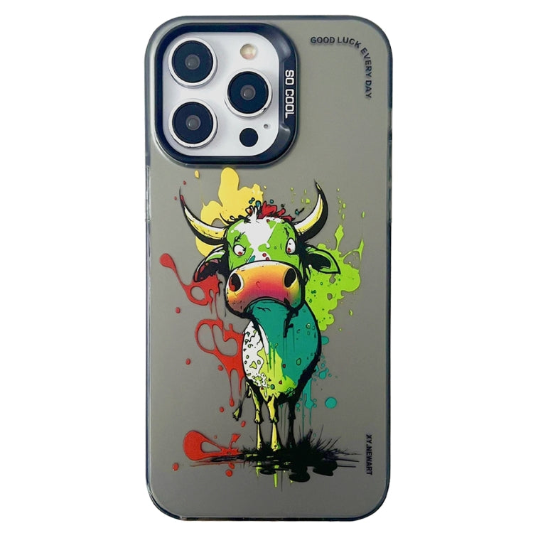 Double Layer Color Silver Series Animal Oil Painting Phone Case, For iPhone 14