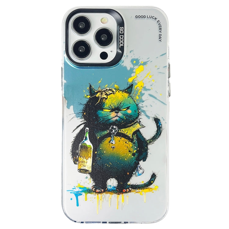 Double Layer Color Silver Series Animal Oil Painting Phone Case, For iPhone 14