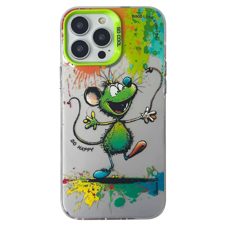 Double Layer Color Silver Series Animal Oil Painting Phone Case, For iPhone 14