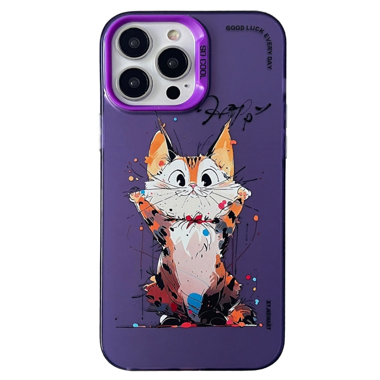Double Layer Color Silver Series Animal Oil Painting Phone Case, For iPhone 14