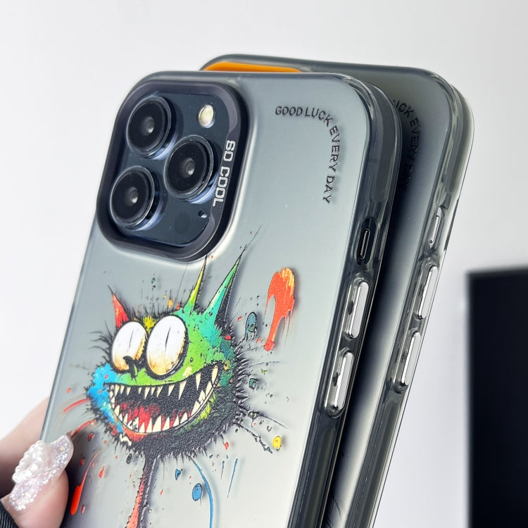 Double Layer Color Silver Series Animal Oil Painting Phone Case, For iPhone 15 Pro