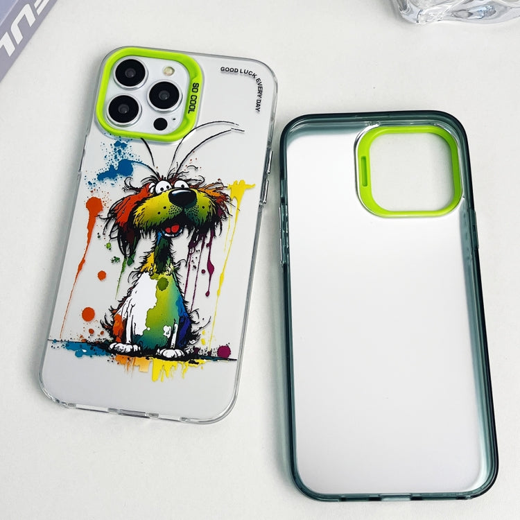 Double Layer Color Silver Series Animal Oil Painting Phone Case, For iPhone 15 Pro Max