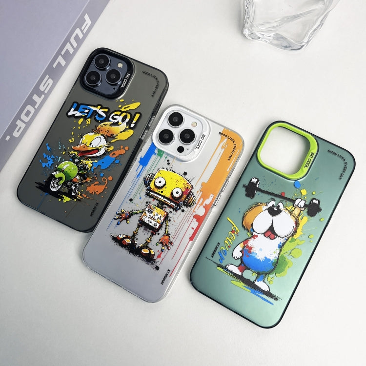 Double Layer Color Silver Series Animal Oil Painting Phone Case, For iPhone 14
