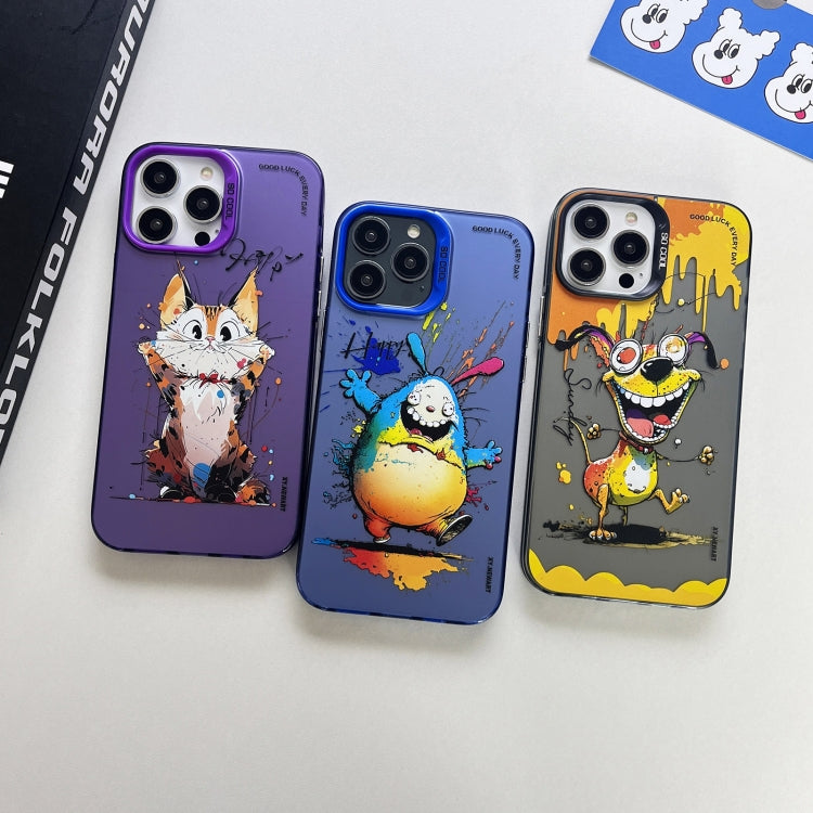 Double Layer Color Silver Series Animal Oil Painting Phone Case, For iPhone 15 Pro Max
